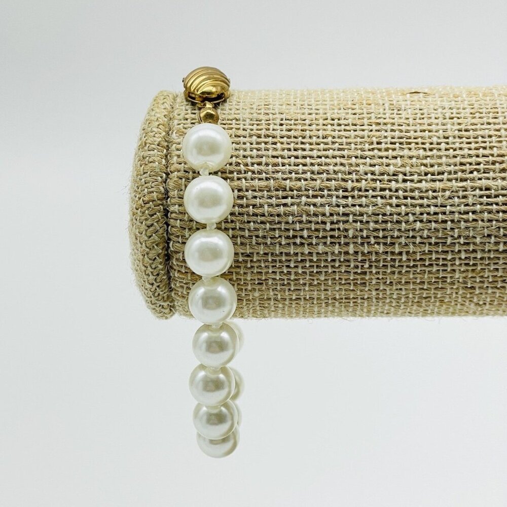 White Faux Pearl Bracelet Gold Tone Classic Bridal Wedding Costume Jewelry